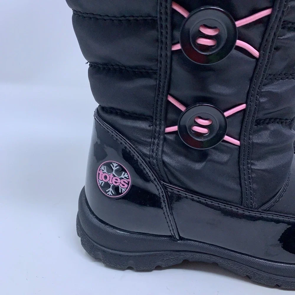 Totes Girls Shoe Size 1 Black Pink Detail Dana Waterproof Snow Winter Boots NWT